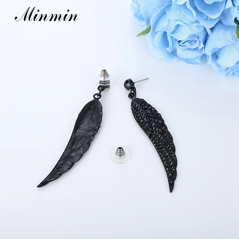 Минмин винтажные серьги с длинными перьями для женщин черные кристаллические крылья ангела свисают 2019 модные украшения для женщин MEH942.