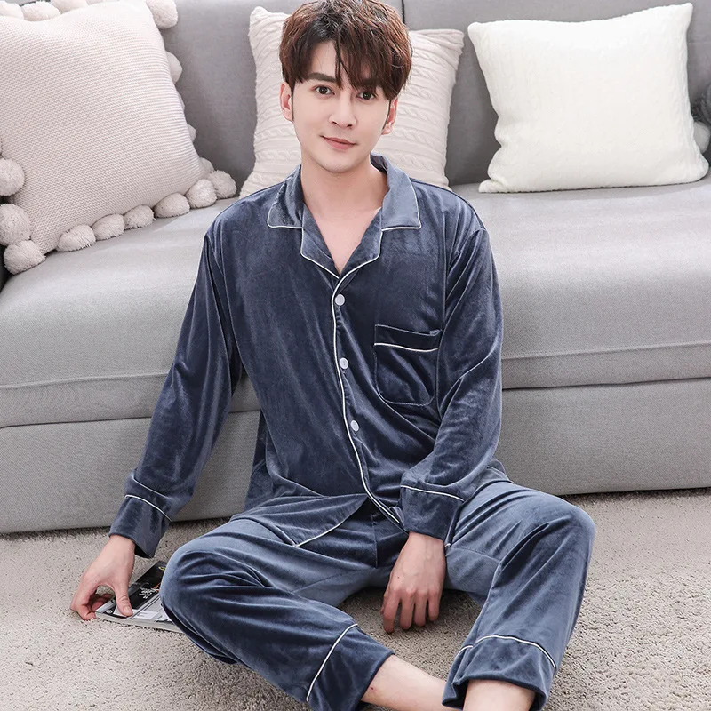 

BZEL New Couple Pajama Set Velvet Pijamas Long Sleeve Sleepwear His-and-her Home Suit Pyjama For Lover Man Woman Lovers' Clothes