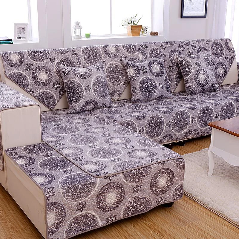 Американский стиль серый коричневый цветочным принтом плюшевые толщиной диван