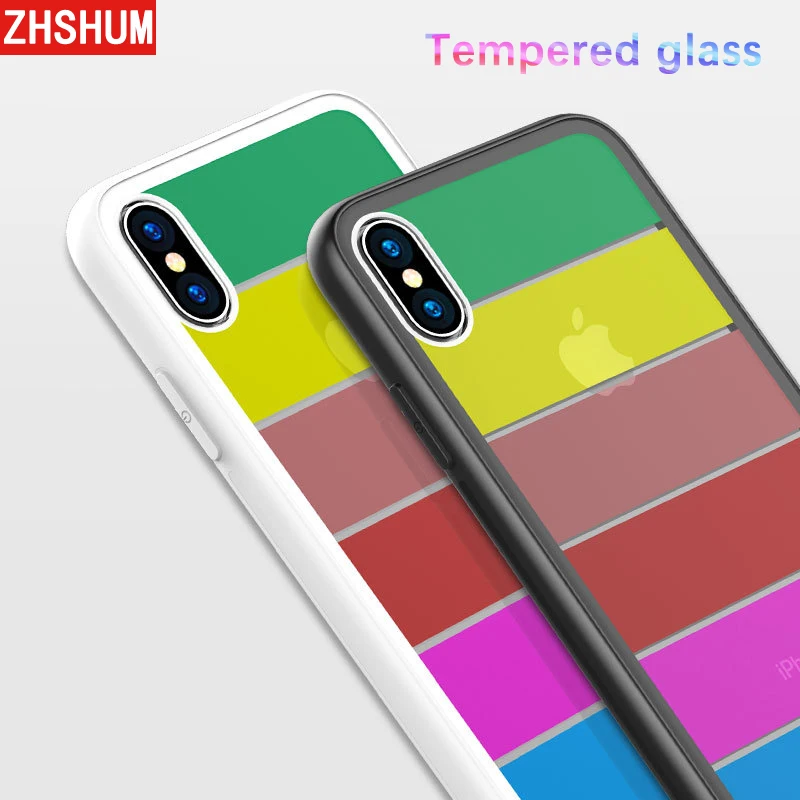 Роскошный цветной чехол из закаленного стекла для Iphone X 8 7 Plus силиконовый в