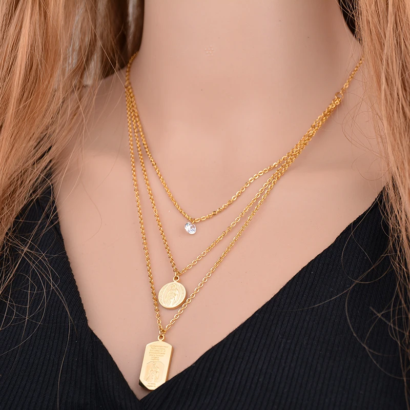 Nextvance Нержавеющая сталь Multi Слои Девы Марии Цепочки и ожерелья камень CZ Spanism