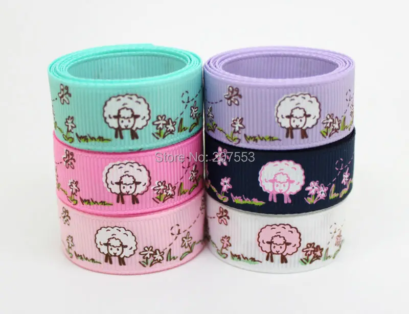 

PPCrafts 1"(25mm) 100yards Cute Grosgrain Ribbon Printed Sheep For Hairbow Cloth DIY Free Shipping