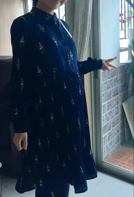 Платье для беременных с длинным рукавом Женская плиссированная короткая одежда