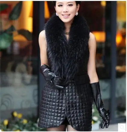 s/9XL Womens Spring Autumn Long Patchwork Pu Leather Vests Man-Made Fur Stitching Waistcoats Black Vest Coats Plus Size K222 | Женская
