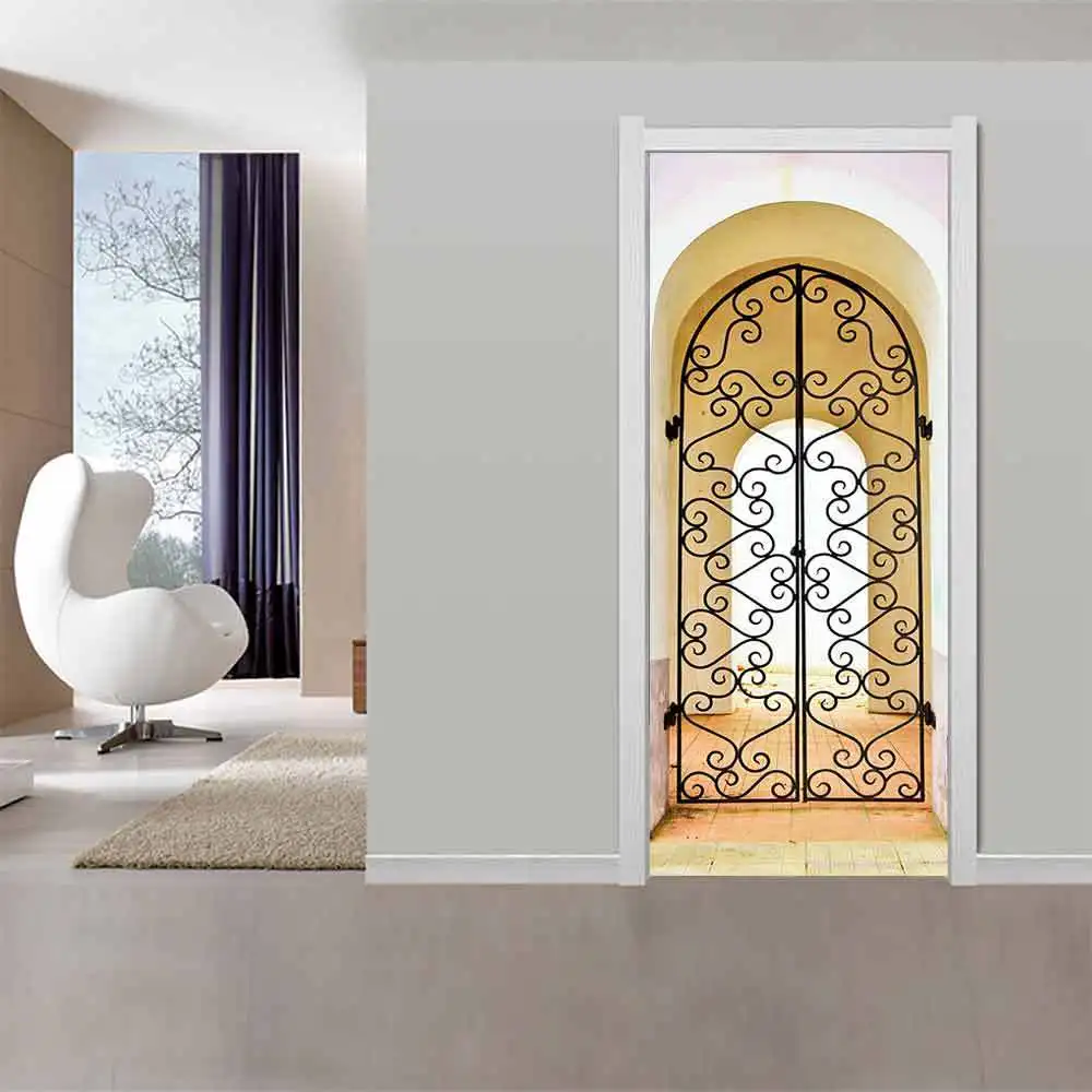 Iron Gate Art 3D Wall Murals PVC Self-Adhesive Creative Wall Stickers Door Sticker Decals Home