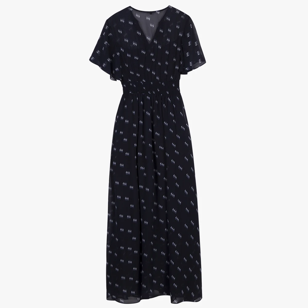 Для женщин летние платье с рукавом рюшами V шеи Boho Повседневный шифоновый пляжный