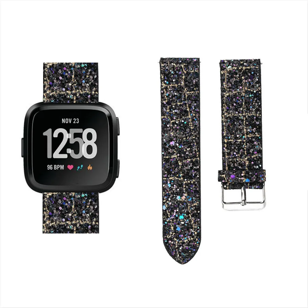 Роскошный блеск кожаный ремешок Замена Bling Смарт часы ремешок для Fitbit Versa