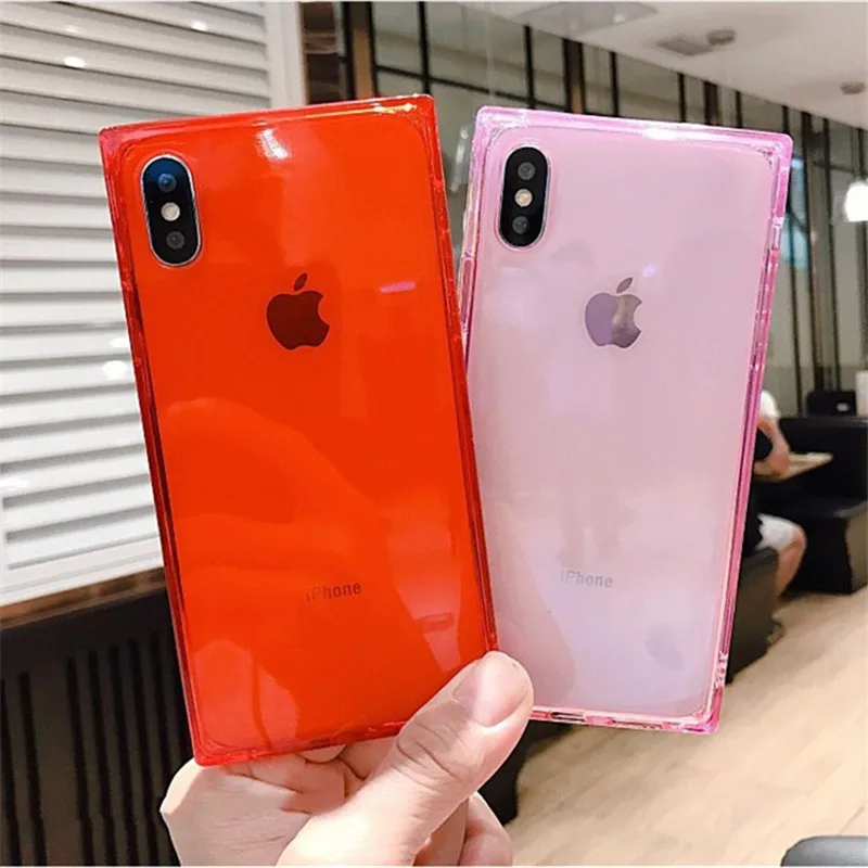 2019 Square Phone Capa For iPhone XS Max Case Transparent Color Coque Soft Clear Back Cover XR X 5 5S SE6 6S 7 8 Plus |