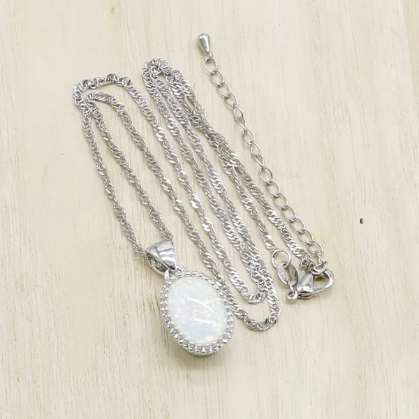 White Opal Blue White Opal Green Pink Zirocnia 925 Silver Necklace Pendant For Women 4 colors Gift Jewelry - Окраска металла: White Opal