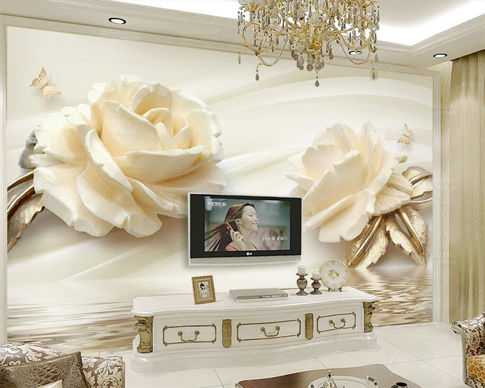 Фото Beibehang пользовательские обои 3d шампанское роза вода волна отражение ТВ Фон Стена