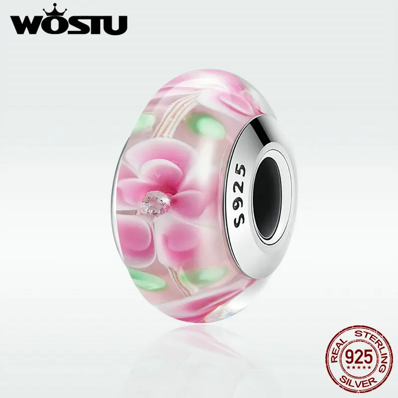 WOSTU роскошный 925 пробы серебряный розовый из муранского стекла с изображением