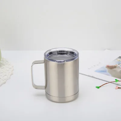 with handle no logo 20 шт./лот, 10 унций, термосы, кружки для кофе, стаканы для воды, 18/8, нержавеющая сталь, с двойными стенками, изолированные вакуумные стеклянные бутылки - Цвет: with handle no logo