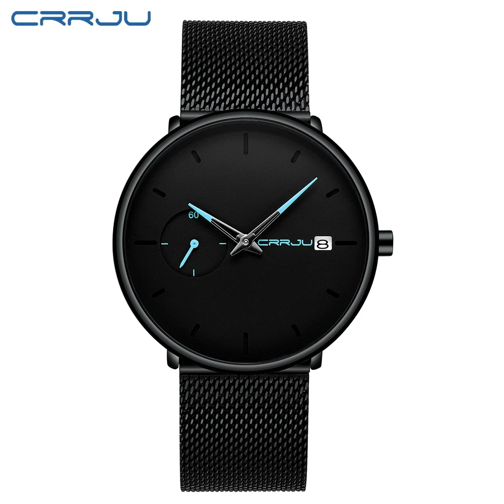 Relogio Masculino CRRJU мужские часы Лидирующий бренд Роскошные ультра тонкие наручные