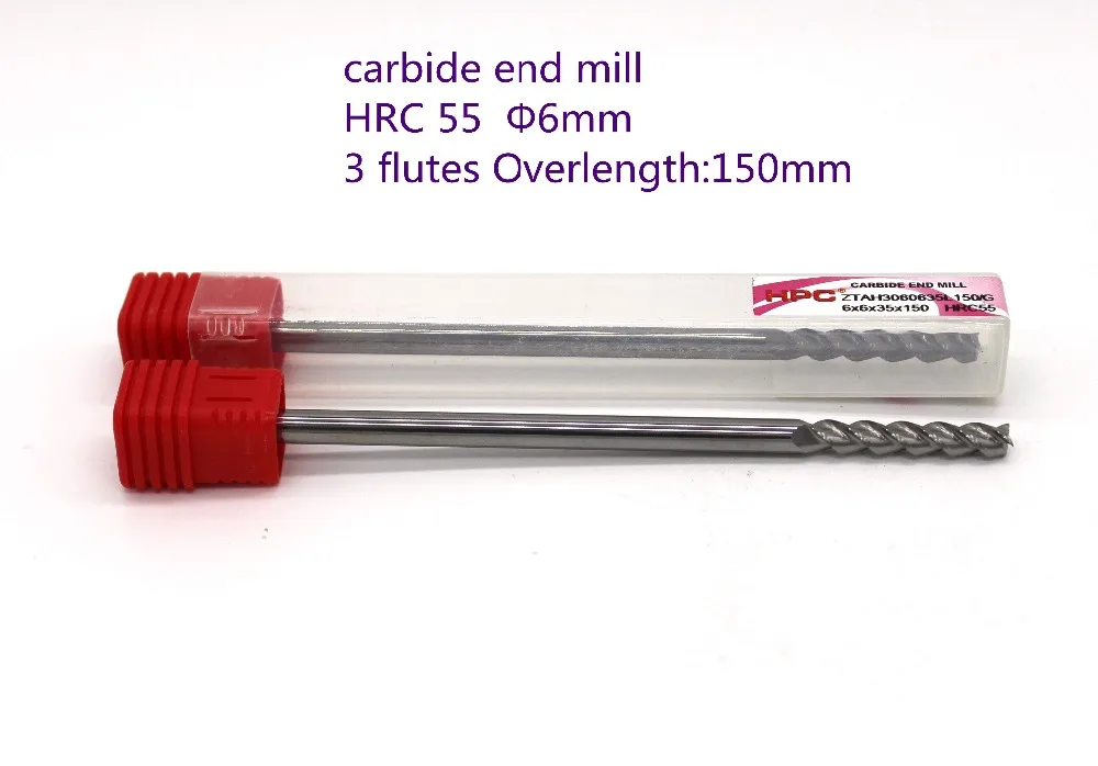

Диаметр лезвия 6 мм, Длина: 150 мм 3 флейты HRC55 плоские торцевые фрезы карбида концевые фрезерные вольфрамовые Фрезы с ЧПУ