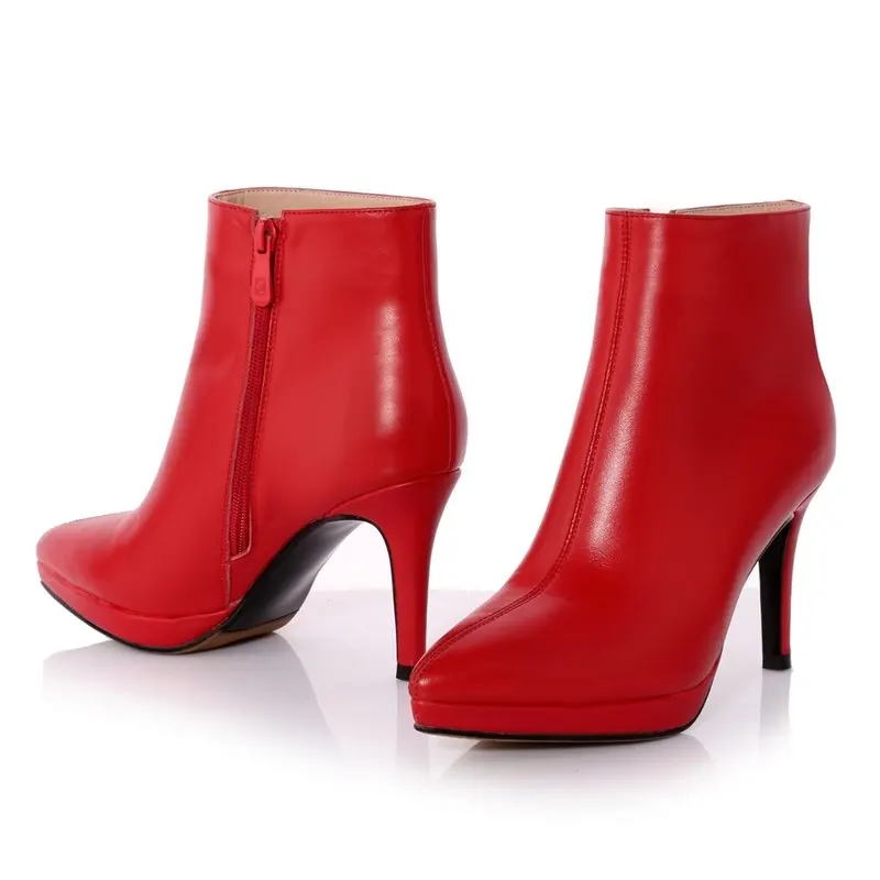 ALLBITEFO hot sale genuine leather pointed toe high heels platform women boots brand thin heel martin ankle woman | Обувь