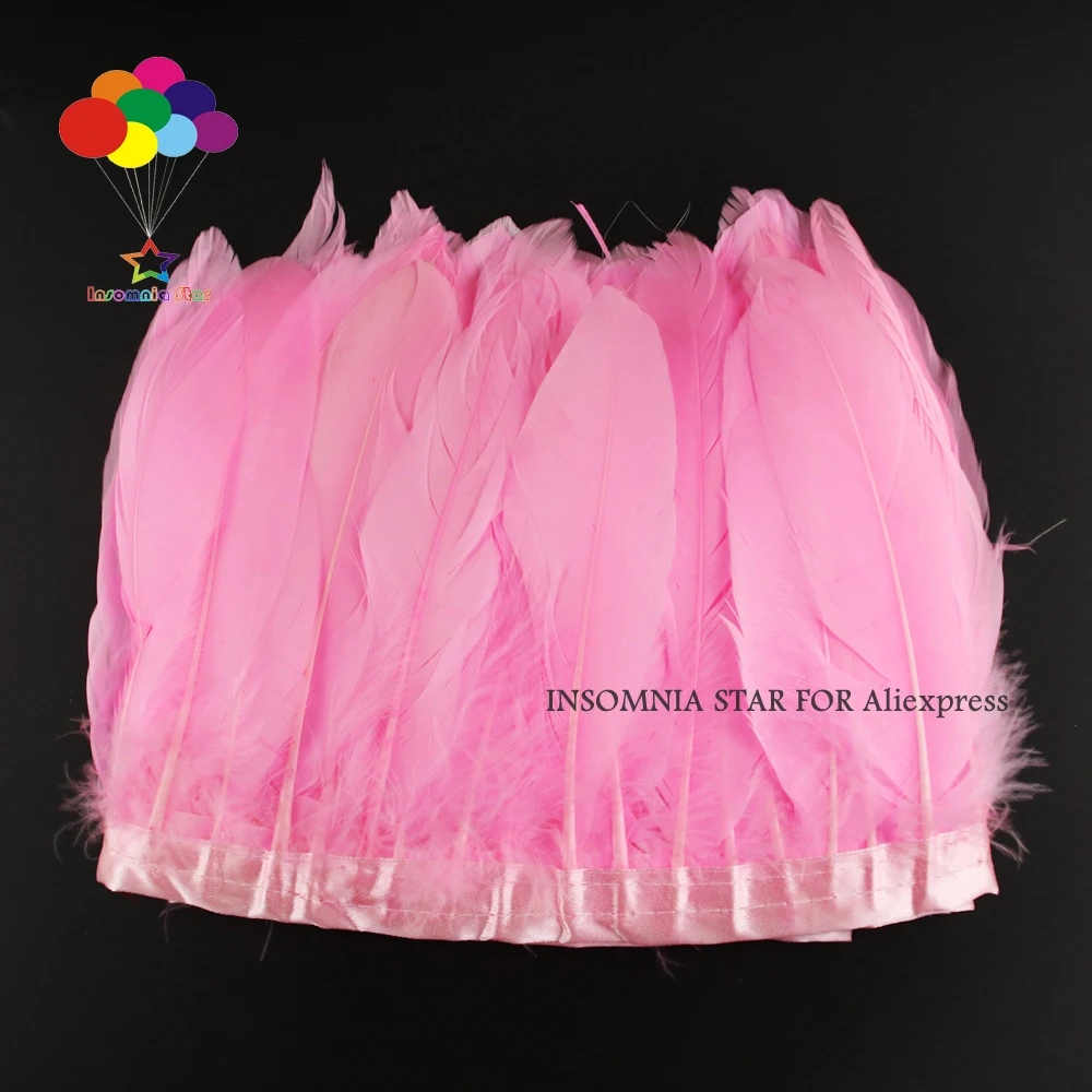 Pink 2 метра/упаковка гусиное перо бахрома отделка на атласной жатке "-8" в/15-20 см Ширина - Цвет: Pink