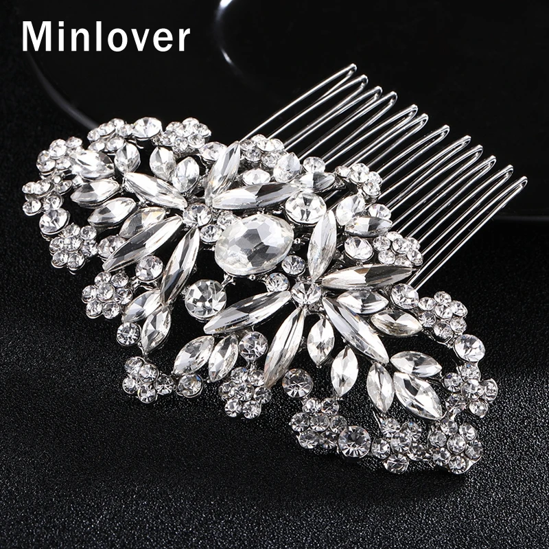 Свадебные гребни для волос Minlover Стразы серебристого цвета с цветком элегантные