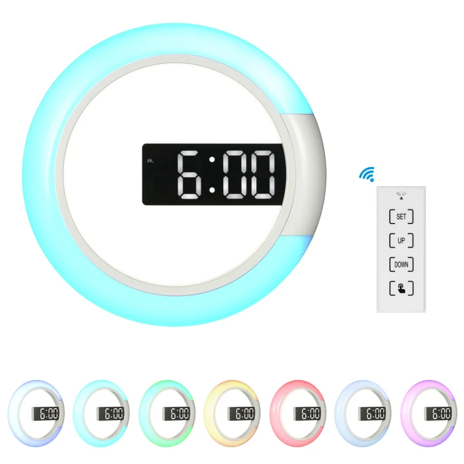 WHITE 12 дюймов круглый цифровой RGB светодиодный зеркальный настенный светильник настенный температурный Будильник Европа гостиная Регулируемая яркость Мода - Цвет: WHITE