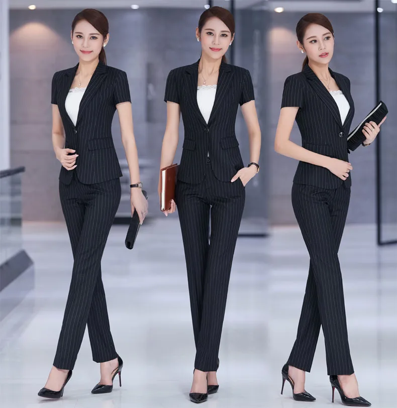 Элегантный серый полосатый формальный Профессиональный деловой женский костюм