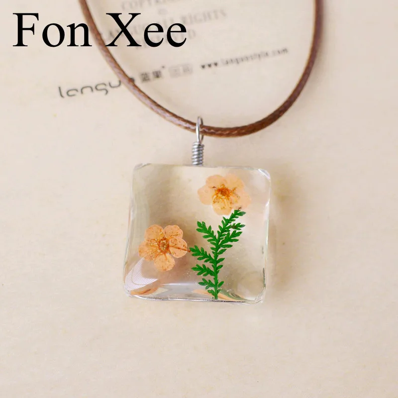 Fon XEE натуральный высушенный цветок ювелирное ожерелье квадратной формы