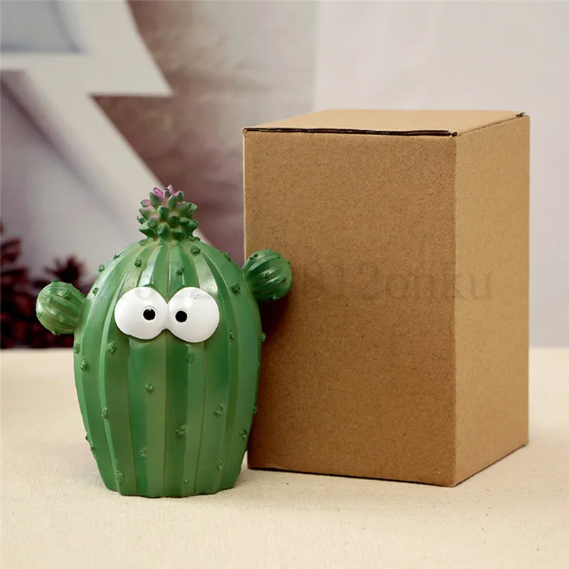 Cute Cartoon Cactus Money Boxes Facial Expression Unique Fun Plant Resin Coin Piggy Bank Home Decoration Christmas Gift | Дом и сад