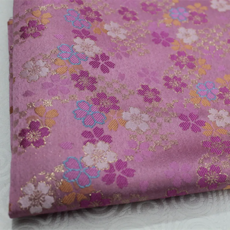 CF390 1Yard Pink Sakura With Gold Embroidery Brocade Jacquard Chinese Silk Fabric For Women Dress Qipao Sew | Дом и сад