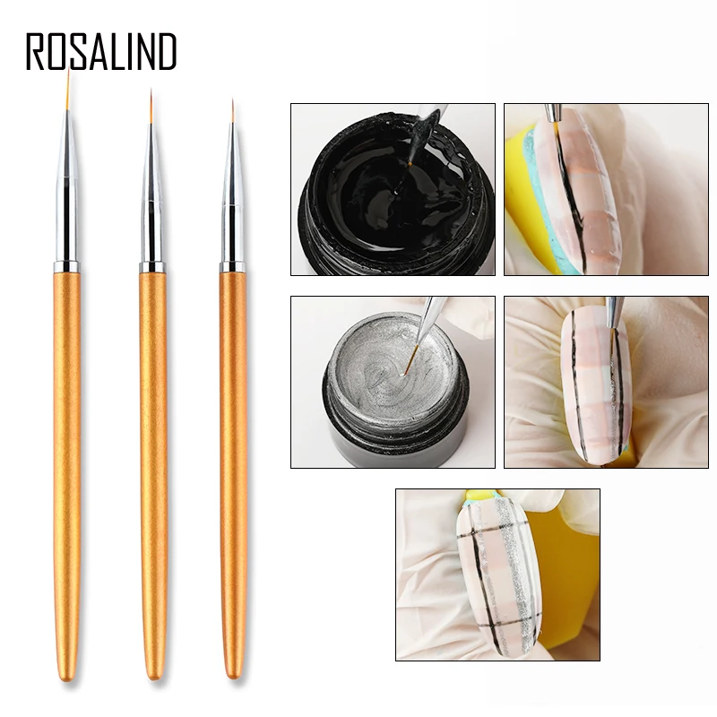 ROSALIND 3 шт./компл. Золотые кисти для ногтей дизайнерские маникюрный набор