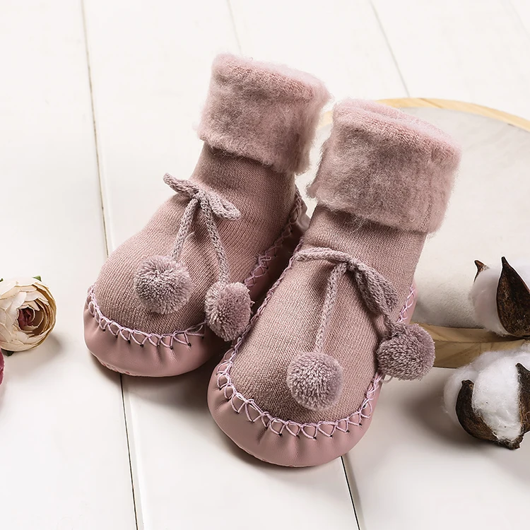 Новые зимние толстые 0-12 M/12-24 M Детские Первые ходунки из искусственной кожи обувь для малышей мягкая подошва новорожденных одноцветные домашние носки