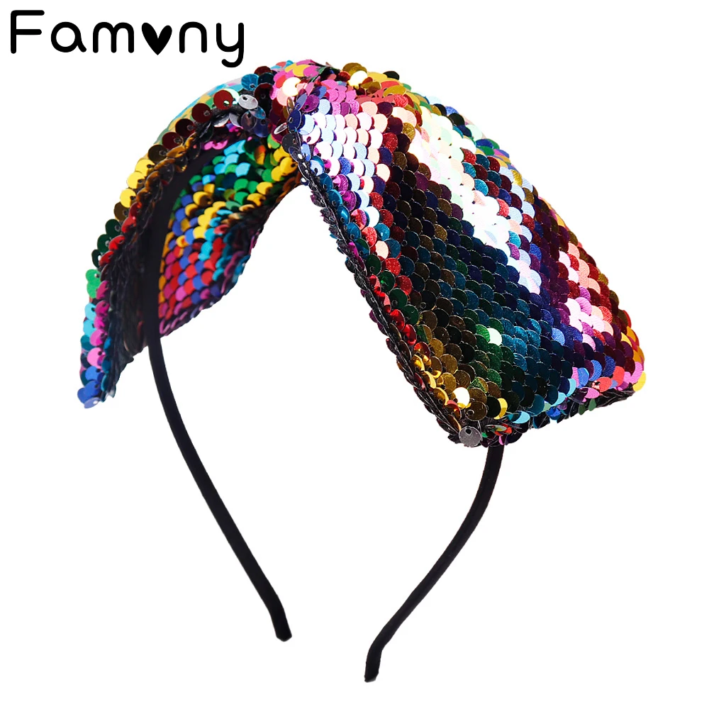 Spring Summer Reversible Sequins Headband For Women Kids Girl Mermaid Bow Hairband Bling Hair Band Headwrap Accessories | Мать и ребенок
