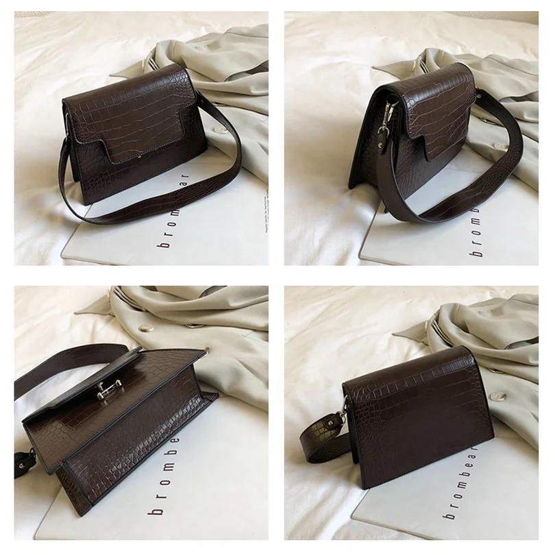 Women Handbags Fashion Small Bags Retro Crocodile Pattern Square Lady Shoulder Chic Dark Color Messenger | Багаж и сумки