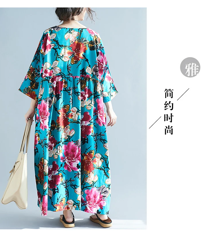 Платья для женщин размера плюс, Boho, 4XL, 5XL, 6XL, 7XL, большое летнее платье, женское платье с цветочным принтом, хлопковое, льняное, макси платье