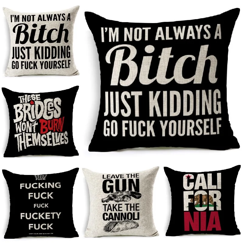 Наволочка с забавным проклевлением льняная наволочка принтом текста для