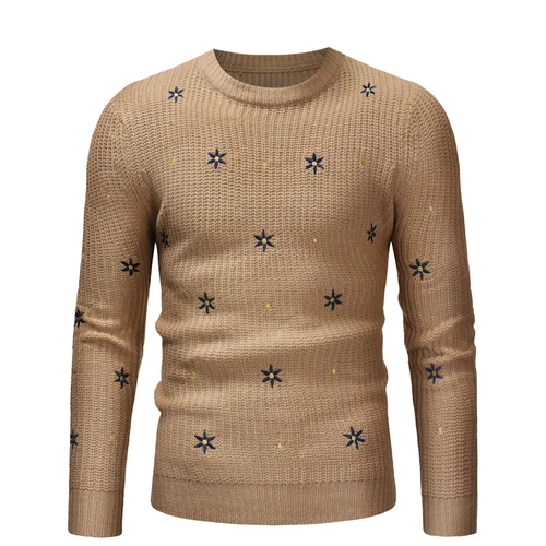 Демисезонный Для Мужчин's свитер Slim Fit Личность Круглый воротник; модные повседневные мужские свитера - Цвет: Хаки