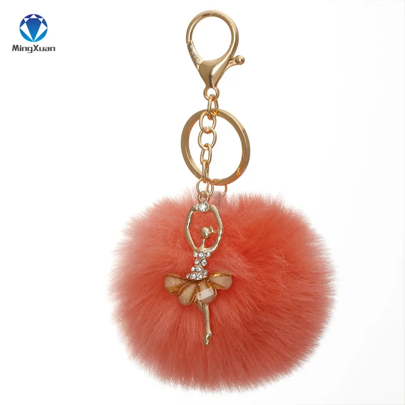 Помпон porte clef pompom de fourrure, цветные брелки из искусственного меха, пушистые Брелоки для ключей, балерина, помпон для девочек, брелок llavero