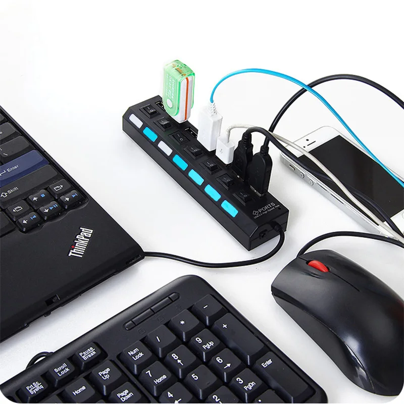 Мульти usb-хаб 2,0 мини-концентратор USB разветвитель 4/7 usb порты с переключателем вкл/выкл Hab поддержка мощность высокая скорость ПК Компьютерные аксессуары