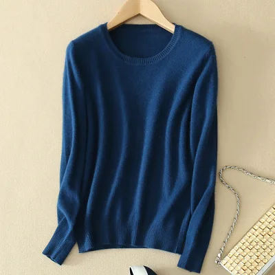 Denim Blue Бренд thoshine Демисезонный Стиль Для женщин трикотажный кашемировый свитер с круглым вырезом и однотонные Цвет женские тонкие пуловеры офисные джемперы - Цвет: Denim Blue