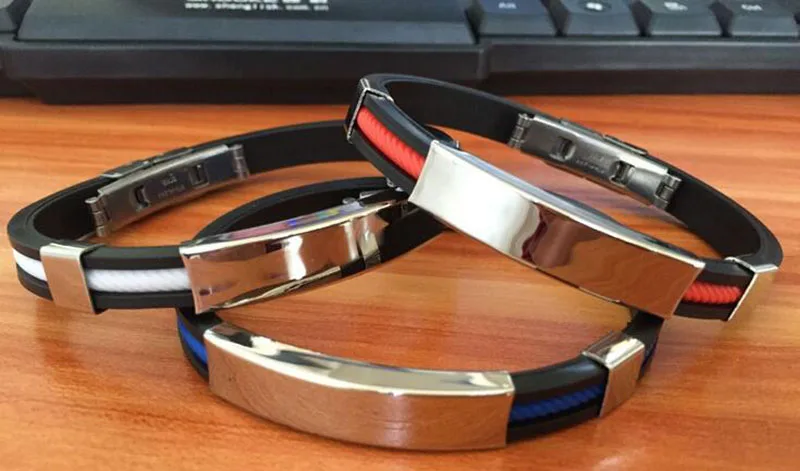 

WSB038 Stainless Steel Silicone bangle Leather Rubber Women Men Jewelry Accessories Silver Charm Chain Cuff Bangles Wristband