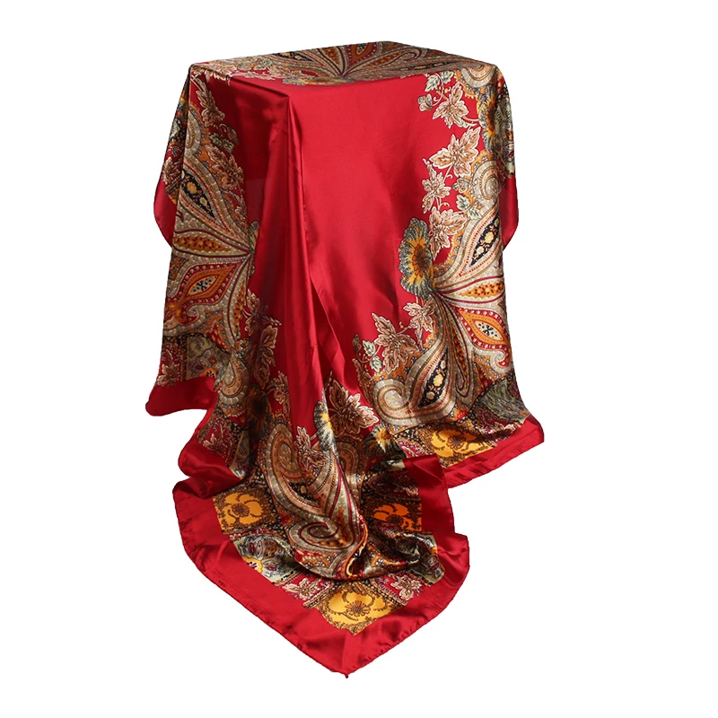 Однотонный синий женский шелковый шарф 90*90 см квадратный шали с принтом большой