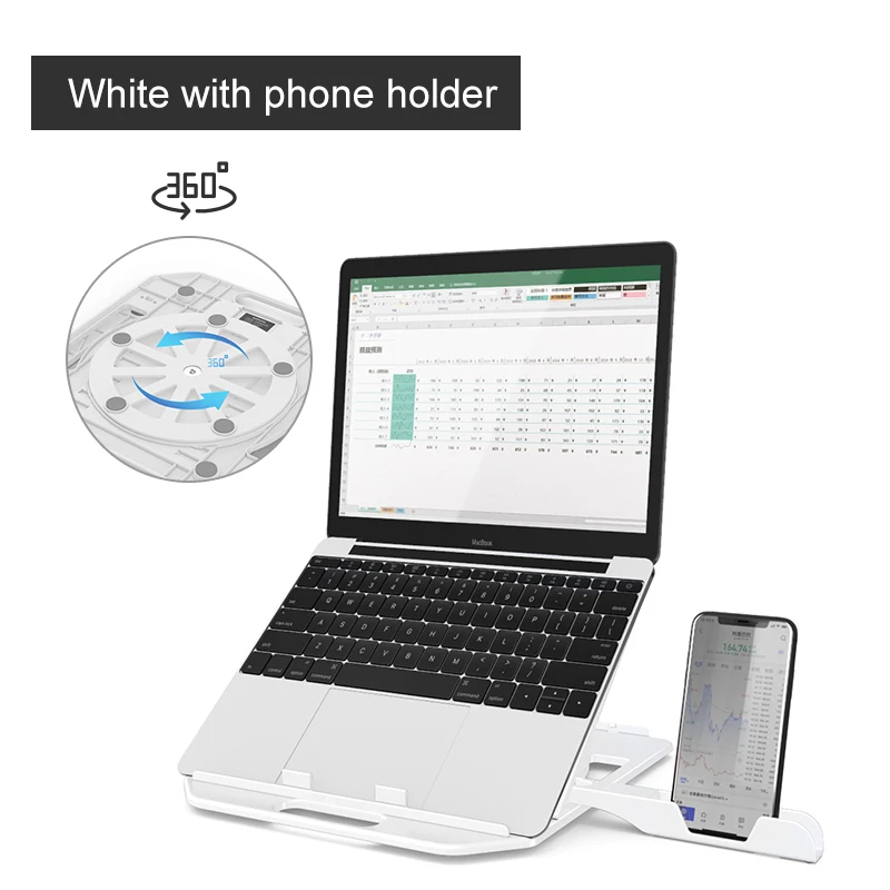 White Складная подставка для ноутбука с регулировкой высоты для Macbook lenovo, вращающаяся на 360 градусов подставка для ноутбука, охлаждающая подставка, держатель для телефона - Цвет: White