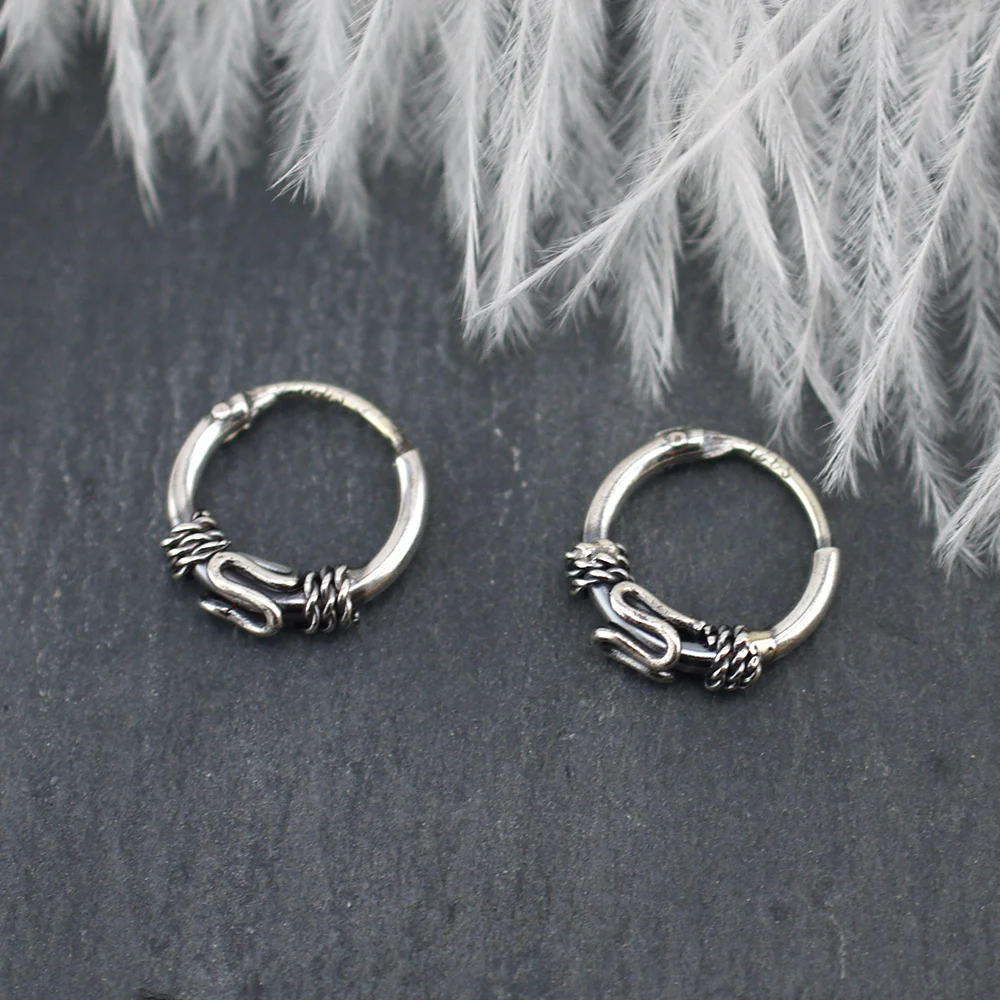 S92 цельное кольцо для сна из стерлингового серебра балийское Huggie серьги кольца
