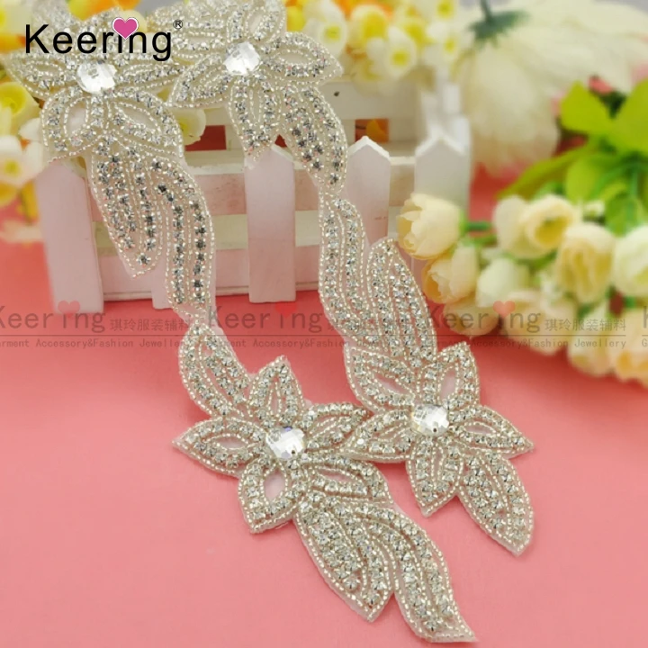 

Shiny Flower Beaded Rhinestone Trim For Wedding Sash WRA-326