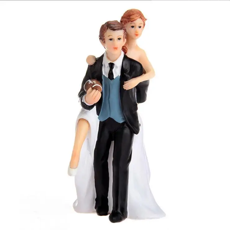 

Free shipping Football/Rugby Couple Wedding Cake Topper Bride & Groom Resin Cake Topper
