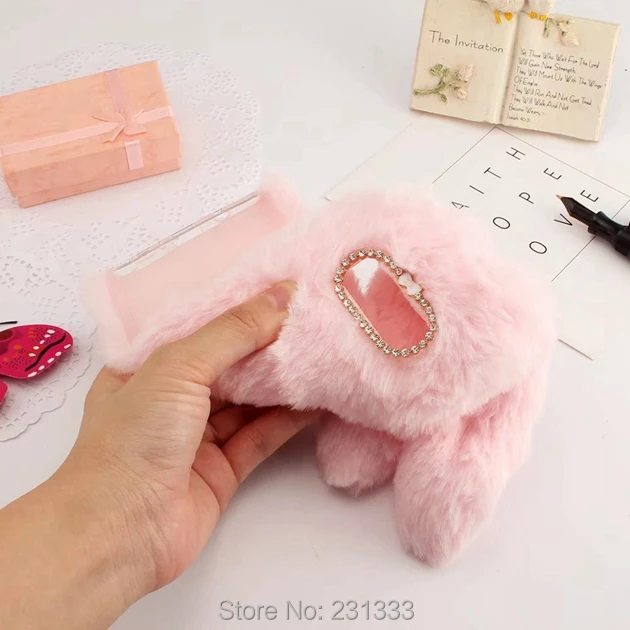 Мягкий чехол из ТПУ для Samsung Galaxy Note 8 NOTE8 с кроличьими ушками бриллиантами и мехом