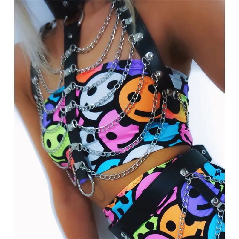 Модный комплект из двух предметов искусственной кожи в стиле панк с открытой