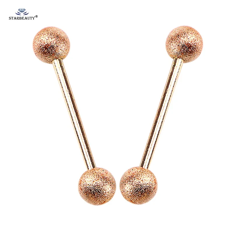 Rose Gold 2 шт/комплект матовый пирсинг-штанга для языка кольцо-пирсинг в язык ниппель из нержавеющей стали кольца спиральные украшения для пирсинга, серьги, ювелирные изделия для тела Орнамент - Окраска металла: Rose Gold