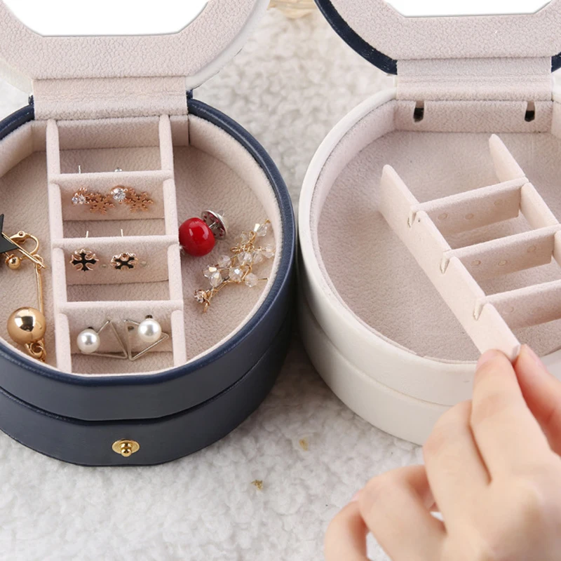 Мини круглый чехол для переноски из искусственной кожи с зеркальным кольцом