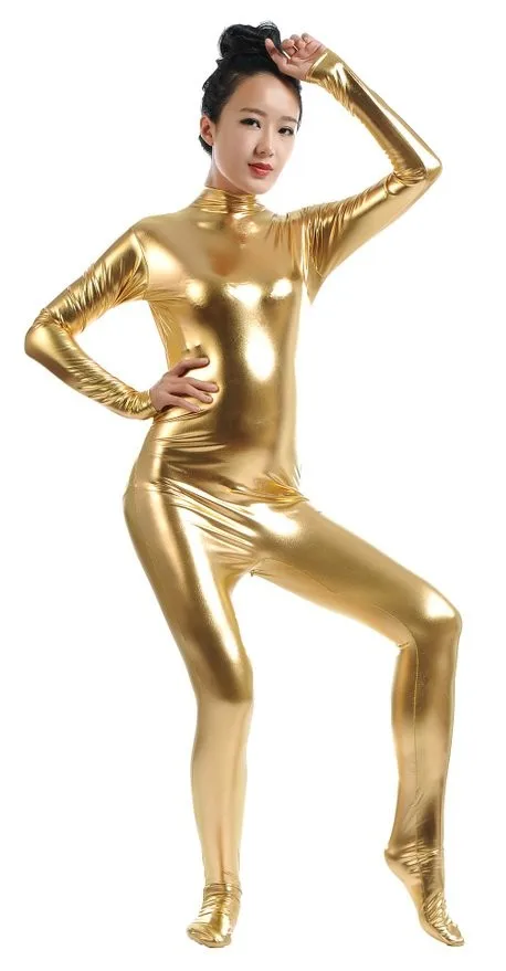 LZCMsoft женский костюм на молнии с длинным рукавом Zentai полностью металлический боди