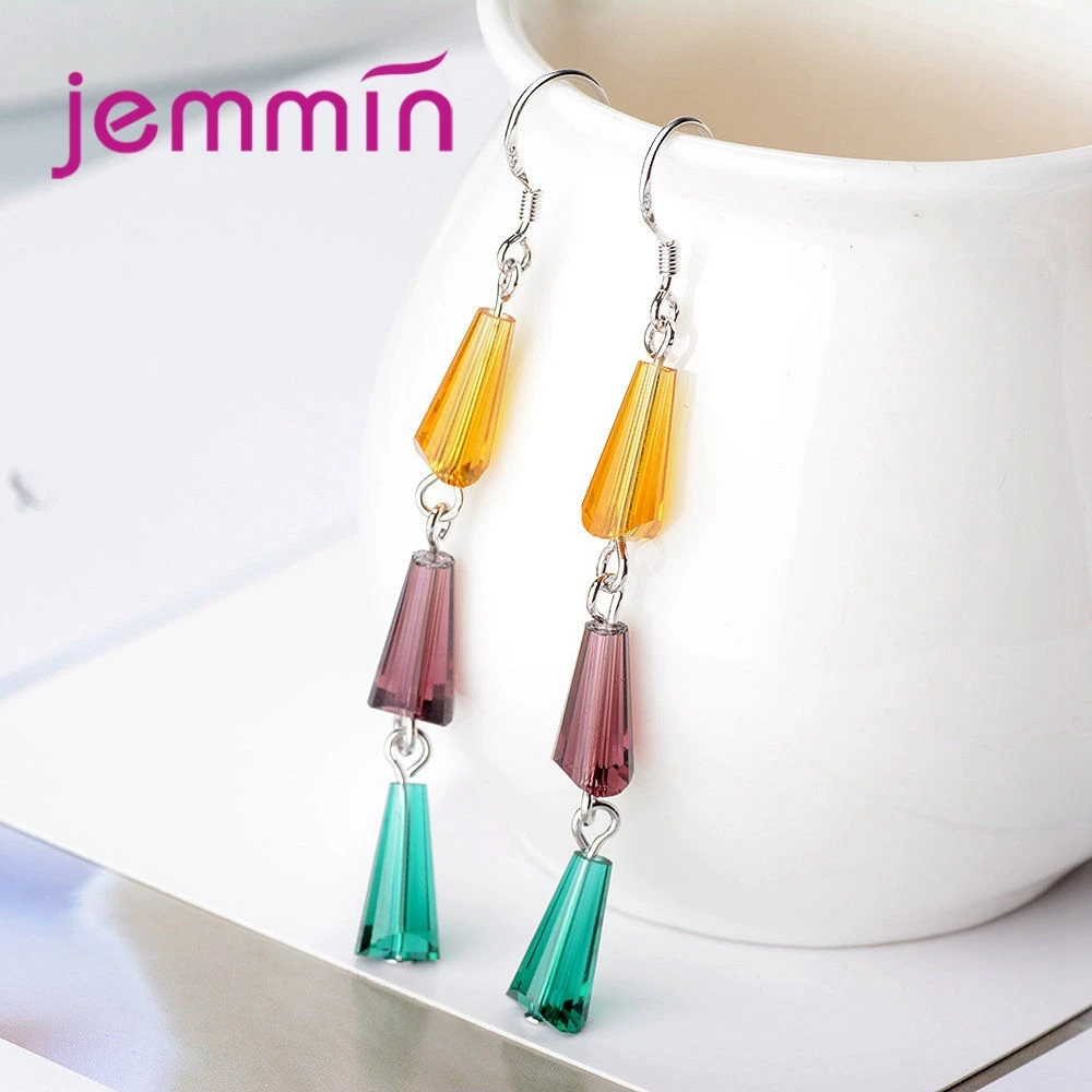 JEMMI NNew Fashion Long Multi Layer Color Delicate Ladies Bright Clear 925 Sterling Silver Detachable Flexible Earrings Big Sale | Украшения