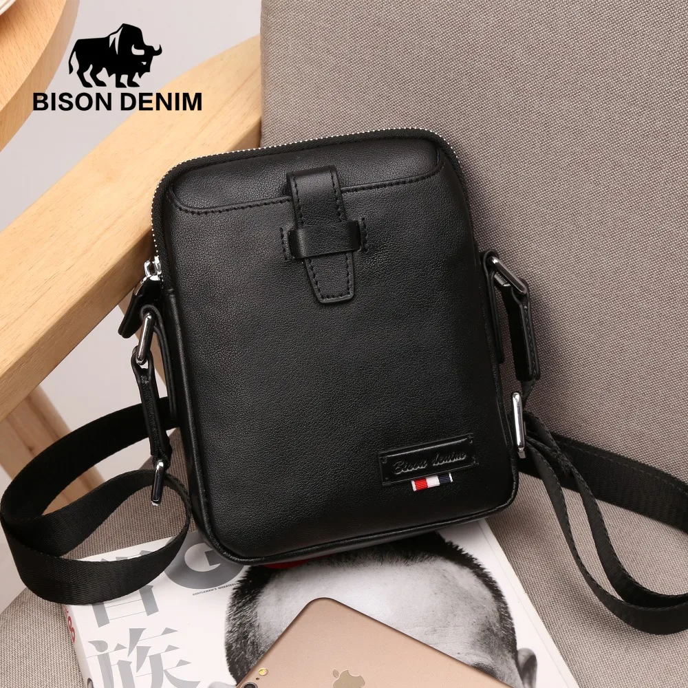 BISON DENIM Новая сумка Кроссбоди из натуральной кожи Мужская Iphone на плечо маленький