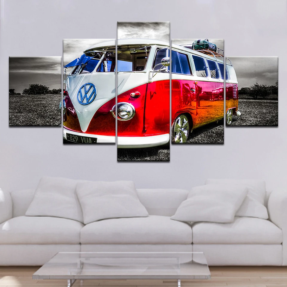 Современный домашний декор фоторамка HD печатает 5 шт. Ретро микроавтобус VW автомобиль для транспортировки грузовик холсты для рисования стены искусства художественный постер